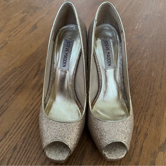 Steve Madden Platform P-Karo Gold Glitter Peep Toe Heels Women’s size 7.5 - Picture 4 of 12